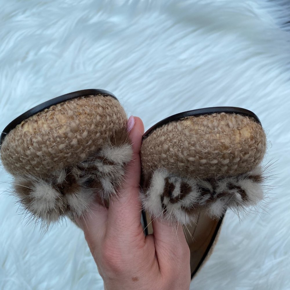 Kate Spade Tweed Fur Pump Heels Tan Khaki - Picture 8 of 8